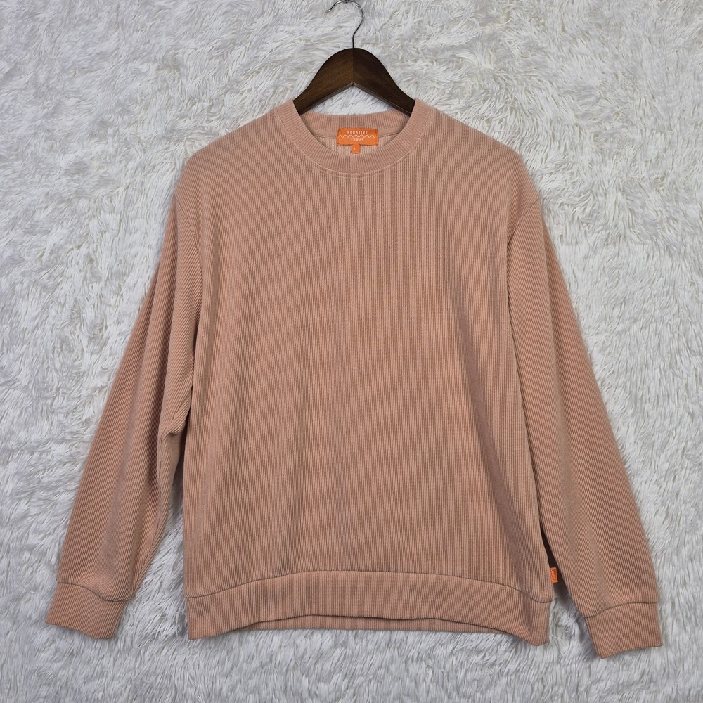 Negative Space Mens Ribbed Crewneck Sweatshirt Peach Salmon Orange Large